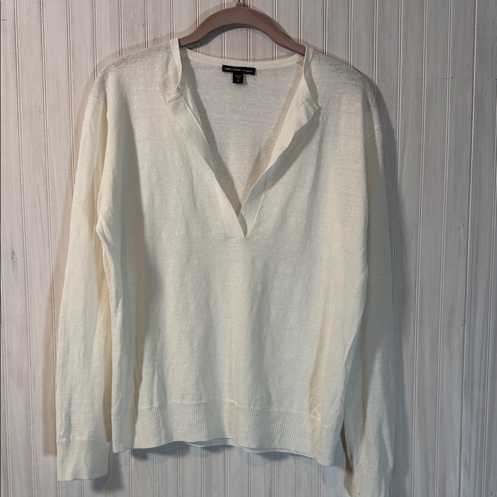 JAMES PERSE LINEN BLEND SPLIT NECK POLO STYLE SWEATER 2/ medium